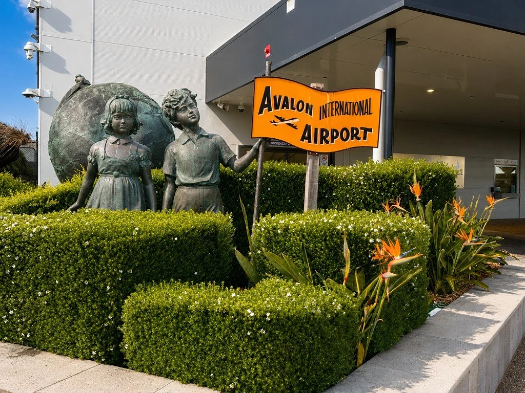 Avalon International Airport entrance and pickup area